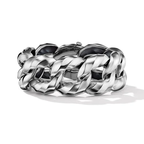 Bangles with bold hematite for metallic shine -Cable Edge Curb Chain Bracelet in Recycled Sterling Silver, Size Large