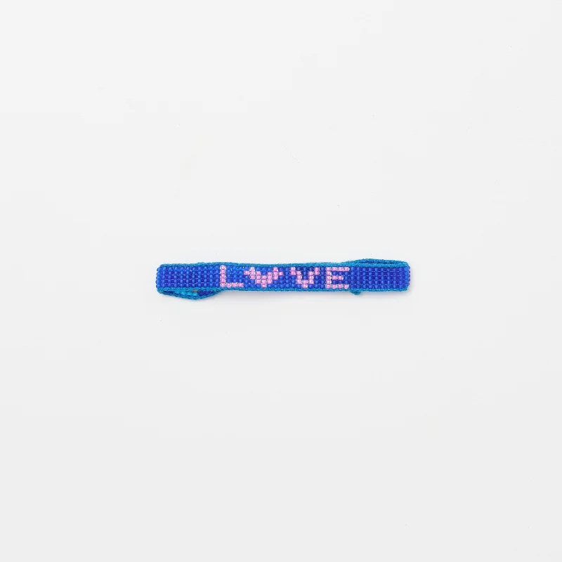 Bracelets with smoky quartz for muted tones -Woven LOVE Heart Bracelet - Matte Blue/Bubblegum