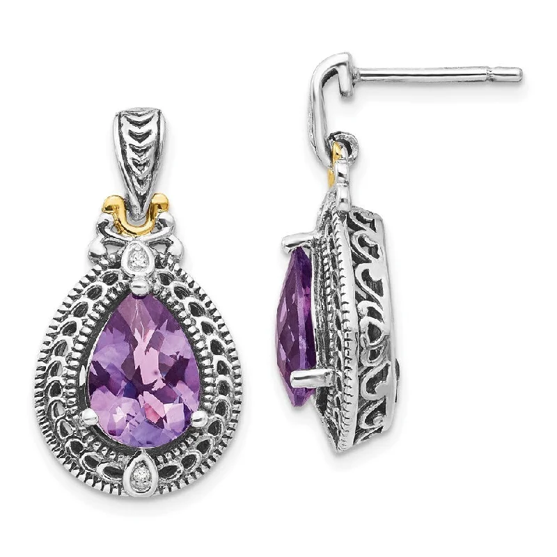 Drop Earrings with Floral Motifs -925 Sterling Silver Diamond and Gemstone Earrings (L-24 mm, W-13 mm)