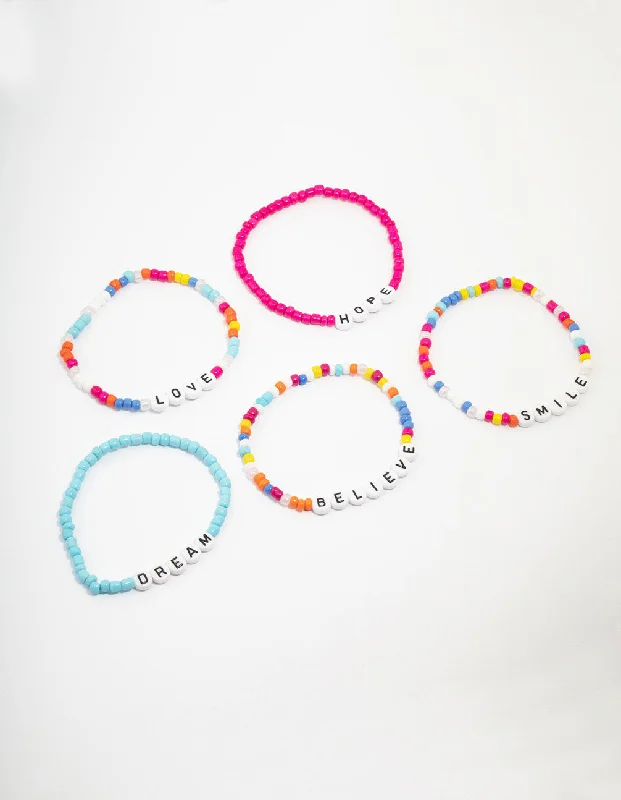 Bangles with topaz gems for icy blue -Rainbow Love & Brave Beaded Friendship Bracelet 5-Pack