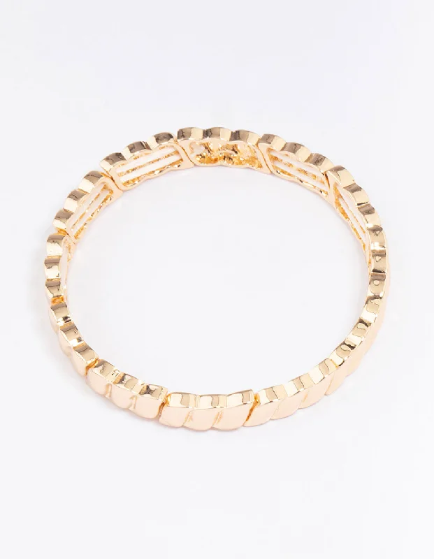 Bangles with rose-cut gems for vintage -Gold Wave Stretch Bracelet