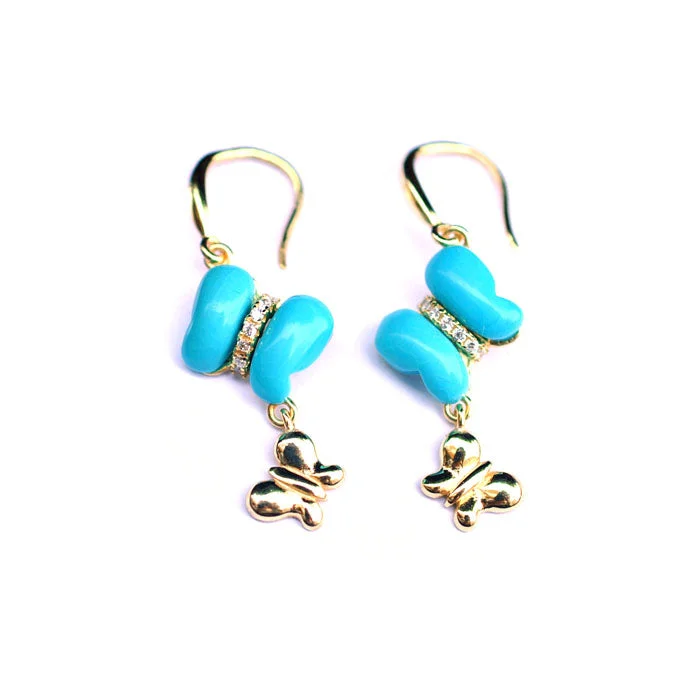 Drop Earrings with Wave Designs -Butterfly-shaped Turquoise Drop Earrings in 18K Gold Plated Sterling Silver Gemstone Jewelry Accessories Women