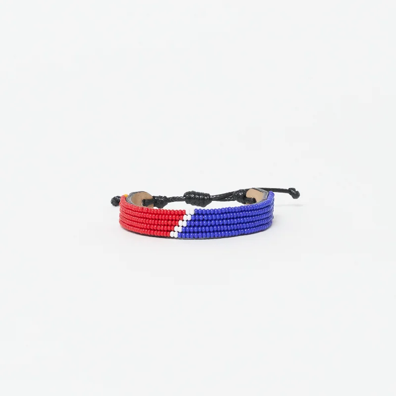 Bracelets with woven leather for rustic style -FINAL SALE: XLarge Tribal Bracelet - Red/White/Royal