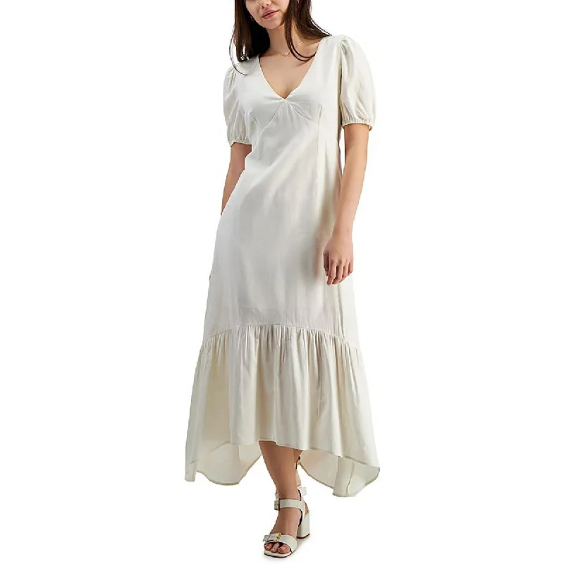 Linen Dresses for Breathable -Tinsel Womens Juniors Linen Blend V-Neck Maxi Dress