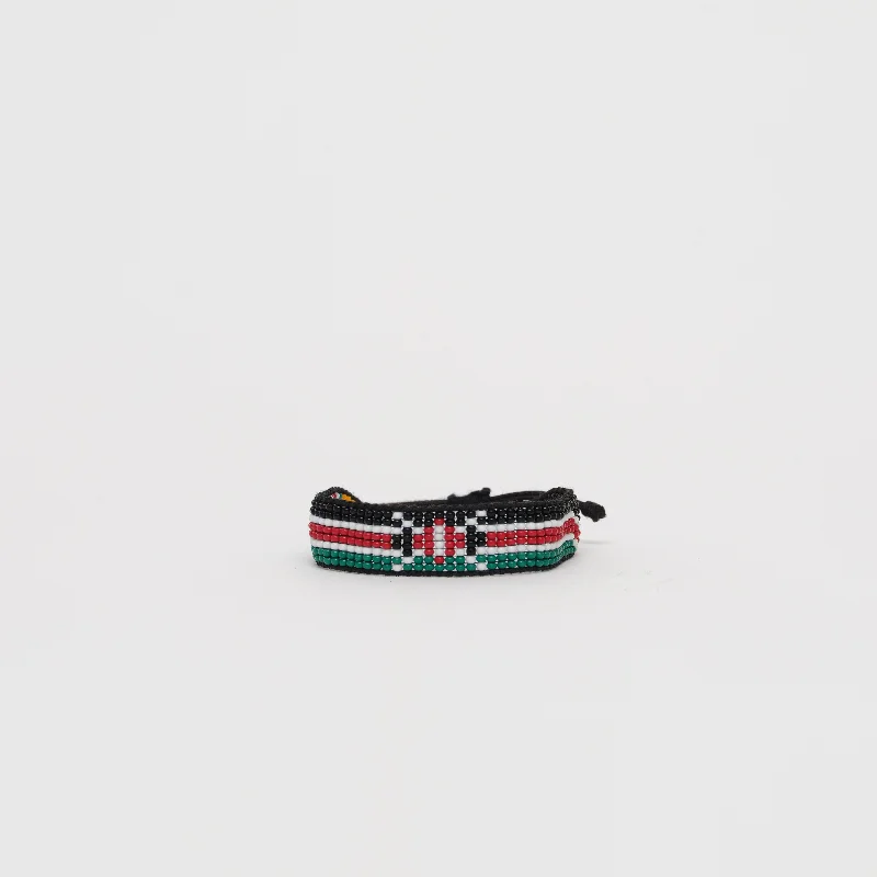 Bangles with vintage oxidized silver for charm -Woven Kenya Flag Bracelet