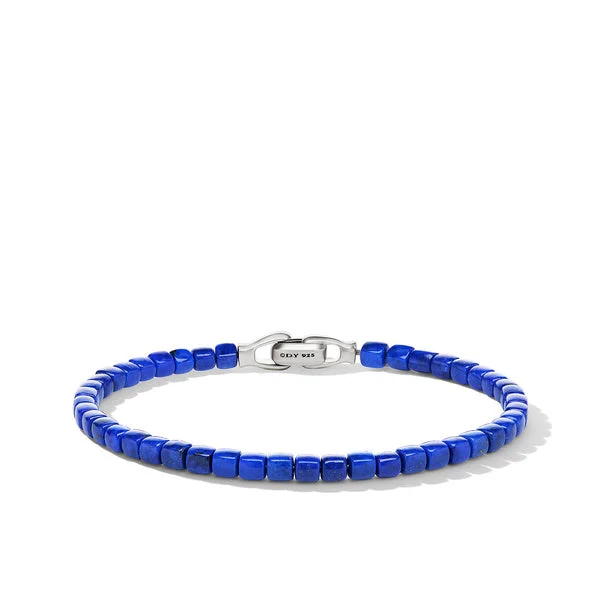 Bangles with rainbow moonstone for color play -Spiritual Beads Cushion Bracelet with Lapis, Size Large