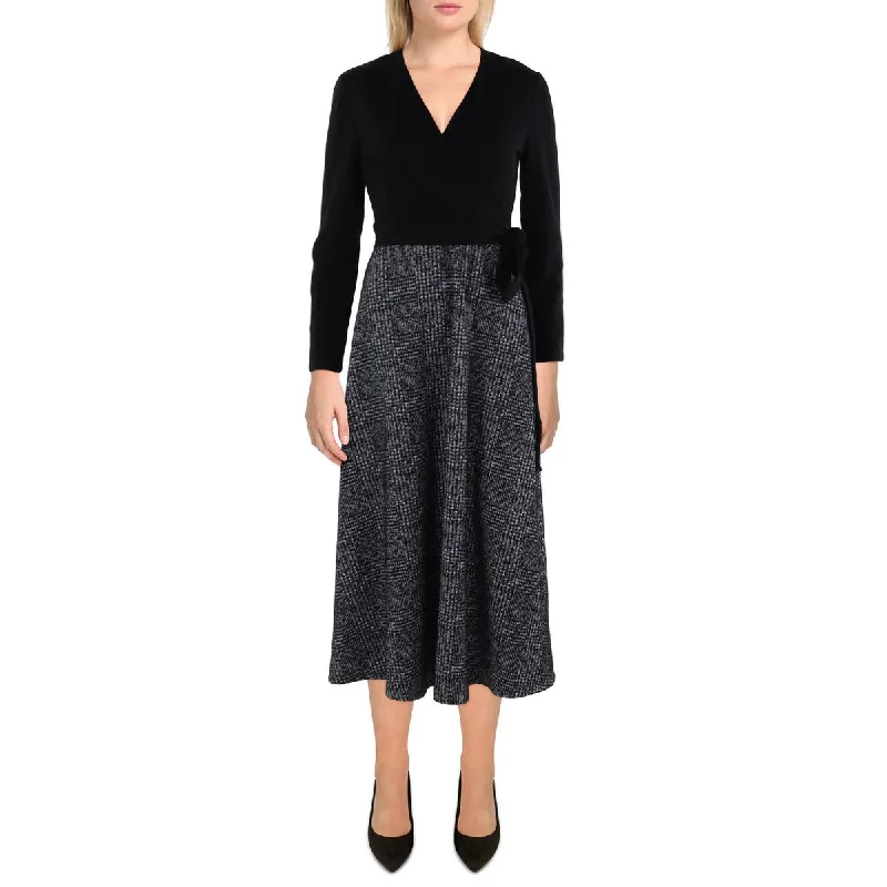 Nylon Dresses for Stretchable -Anne Klein Womens Houndstooth Midi Wear To Work Dress