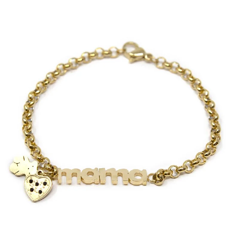 Bracelets with branch patterns for nature flair -Stainless Steel Heart/Bear Charm Mama Bracelet Gold Plated