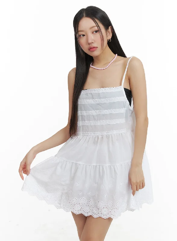 Short-sleeved Dresses for Summer -Cotton Ruffle Cami Mini Dress OA402