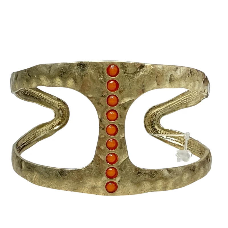 Bangles with labradorite stones for mystic flash -Hammered Gold Tone Cuff Bracelet By Unbranded