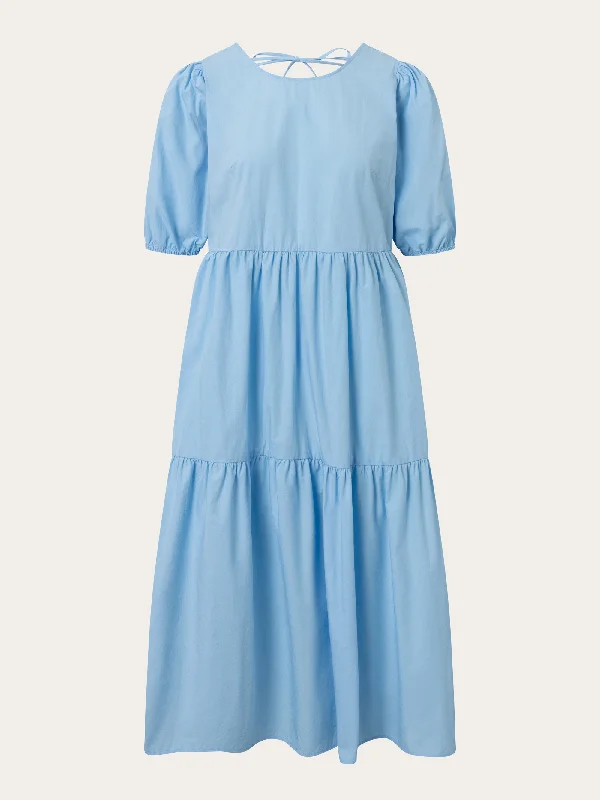 Floral Dresses for Romantic -Puff sleeve poplin dress - Airy Blue