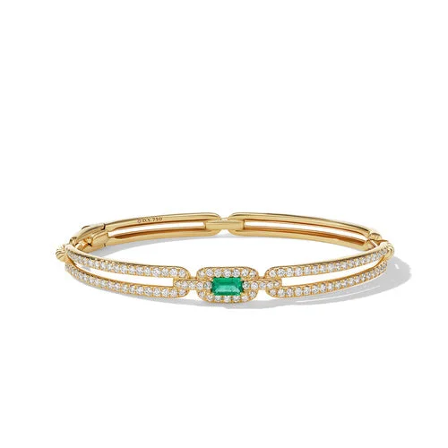 Bangles with peacock ore for iridescent glow -Stax Single Link Bracelet in 18K Yellow Gold with Emerald & Pavé Diamonds