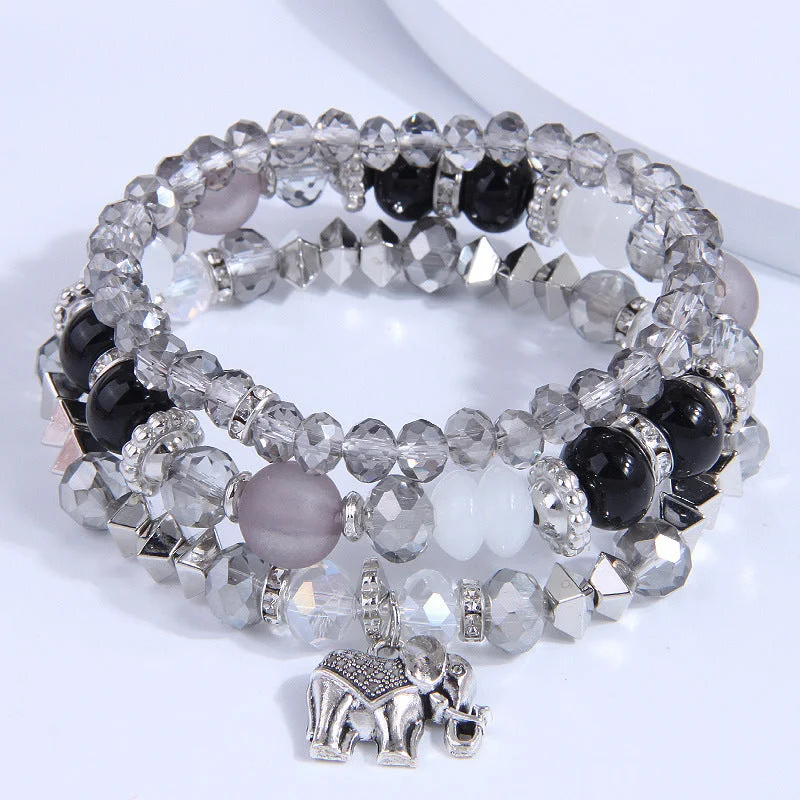 Bracelets with crescent moon for lunar appeal -Wholesale Glass Bead Alloy Small Elephant Pendant Multilayer Bracelet