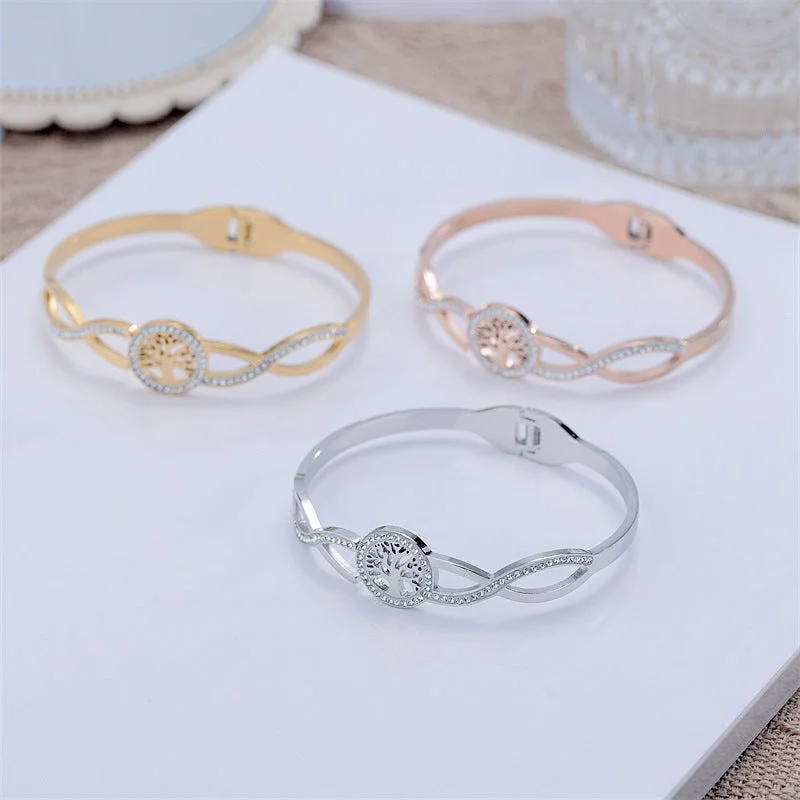 Bangles with claw-set stones for security -Wholesale Tree of Life Stainless Steel Bracelet