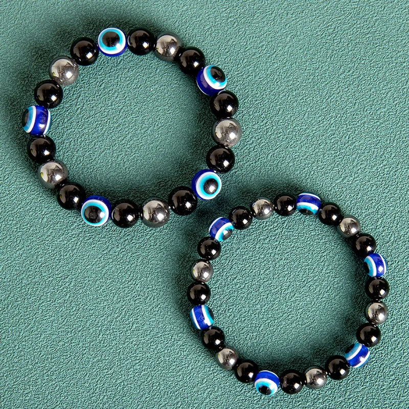 Bangles with bold onyx stones for contrast -Wholesale Magnets Obsidian Evil Eye Single Circle Bead Bracelet