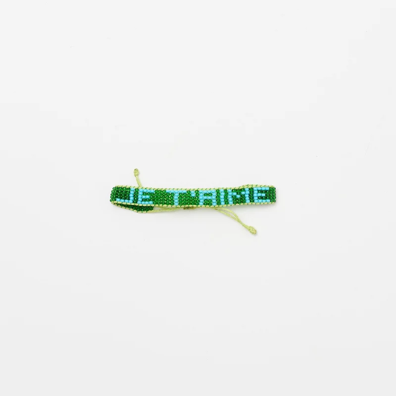 Bracelets with star sapphire for unique shine -Woven JE T'AIME Bracelet - Green/Turquoise