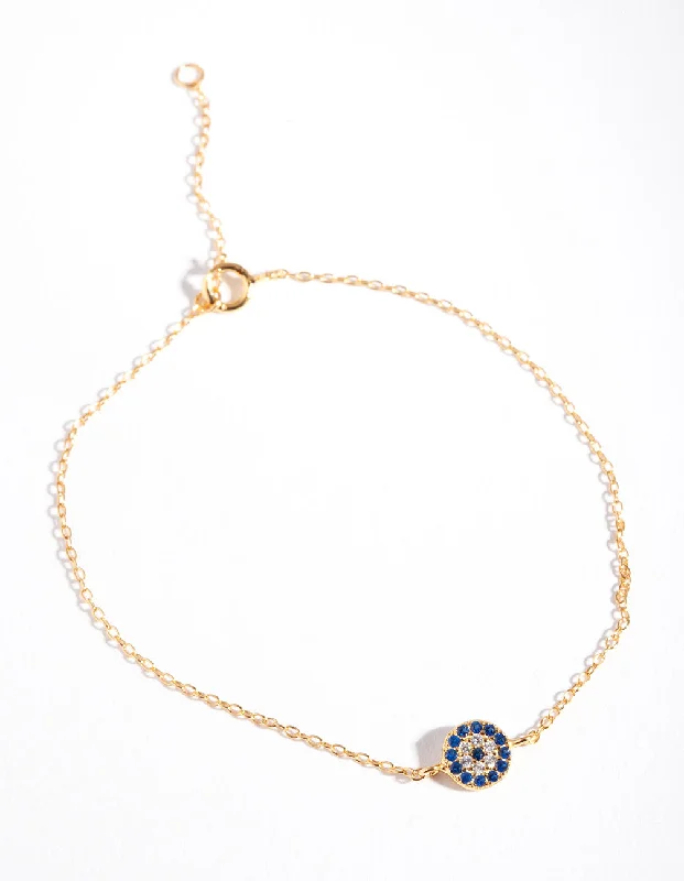 Bangles with sleek matte finish for subtlety -Gold Plated Sterling Silver Evil Eye Disc Bracelet