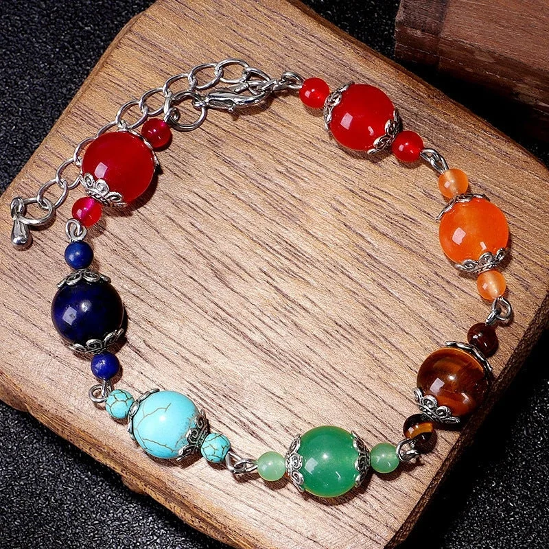 Bracelets with tourmaline gems for vibrant color -Wholesale Rainbow Natural Stone Beaded Bracelet