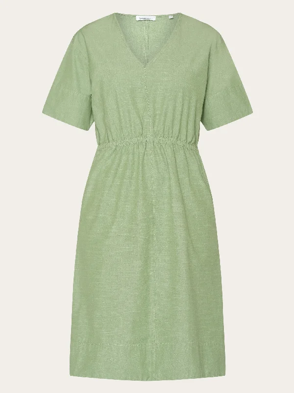 Mini Dresses for Youthful Look -V-neck slub yarn short sleeve midi dress - GOTS/Vegan - Shale Green