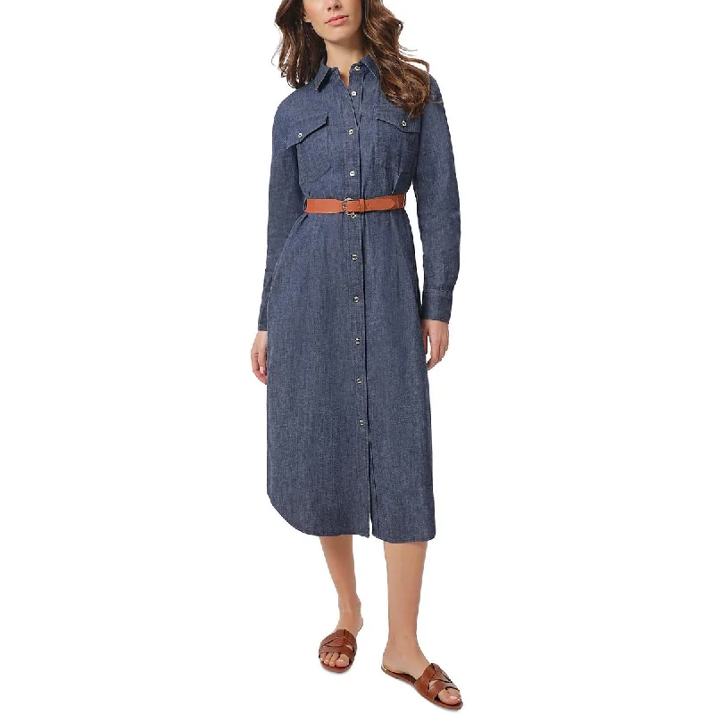 Wool Dresses for Warmth -Jones New York Womens Petites Collar Belted Shirtdress