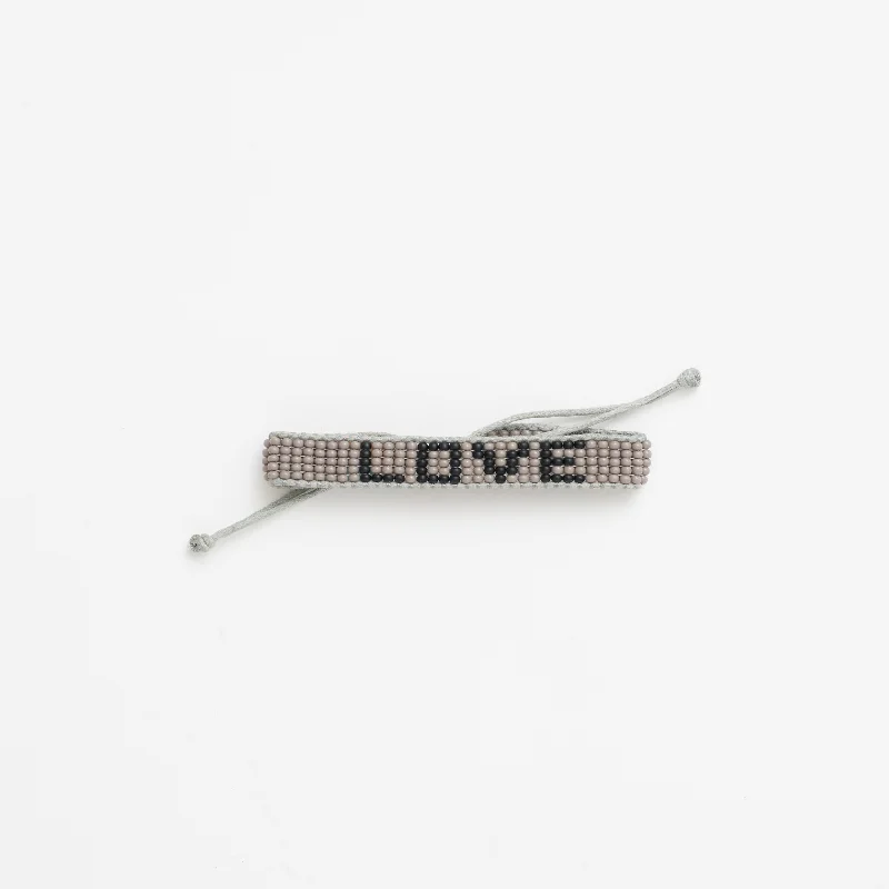 Bracelets with floral motifs for romantic touch -FINAL SALE: XLarge Woven LOVE Bracelet - Gray/Black