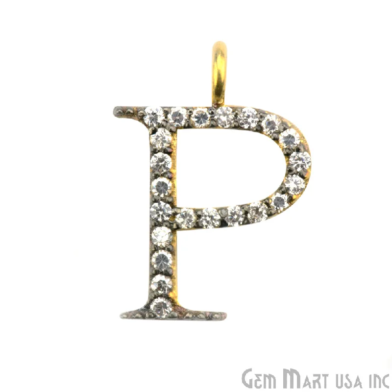 Bangles with pave-set diamonds for dazzle -'P' Alphabet Charm CZ Pave Gold Vermeil Charm for Bracelet & Pendants