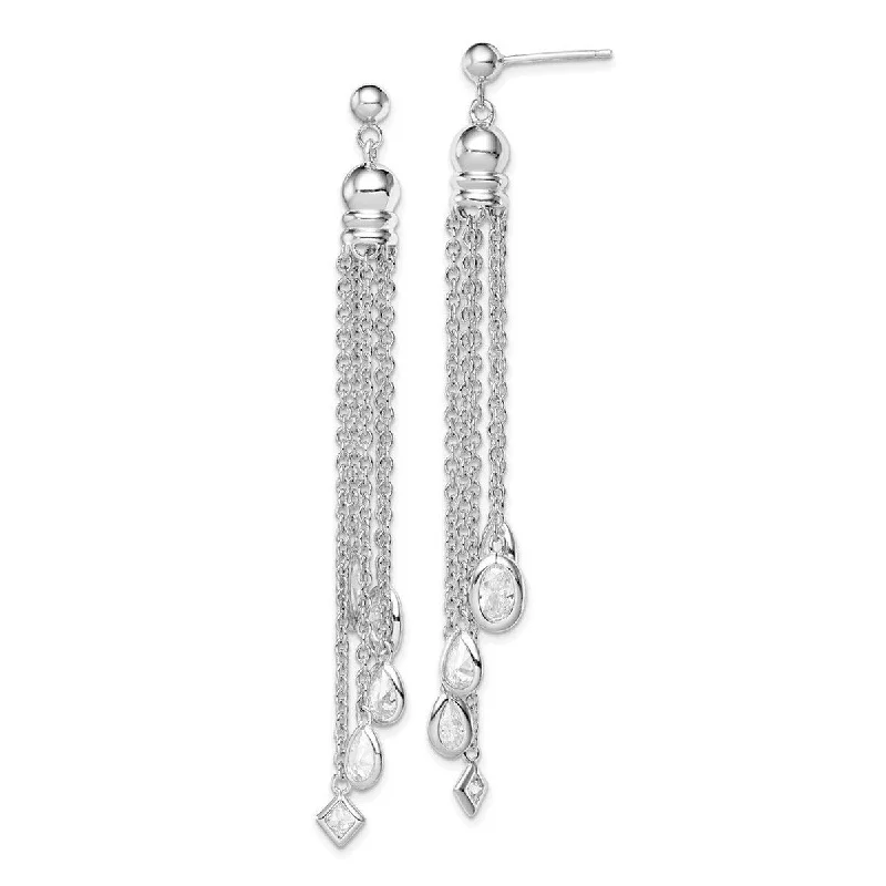 Drop Earrings for Valentine's Day -Curata 925 Sterling Silver Polished CZ Cubic Zirconia Dangle Post Earrings - 73x8mm Wide