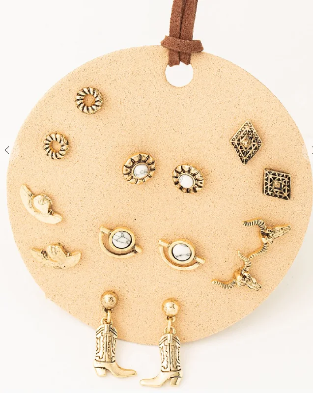 Drop Earrings with Enamel Coating -Antique Cowboy Earrings Set