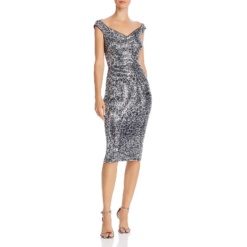 Office Dresses for Business -Aqua Womens Sequined Above Knee Bodycon Dress