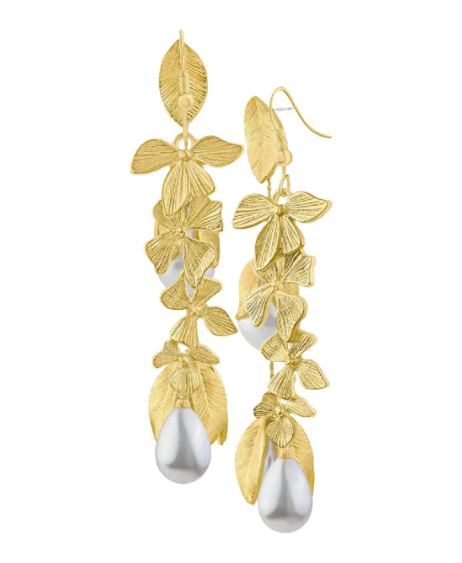 Drop Earrings for Work Attire -Floral Drop Earrings w/ Faux Pearl