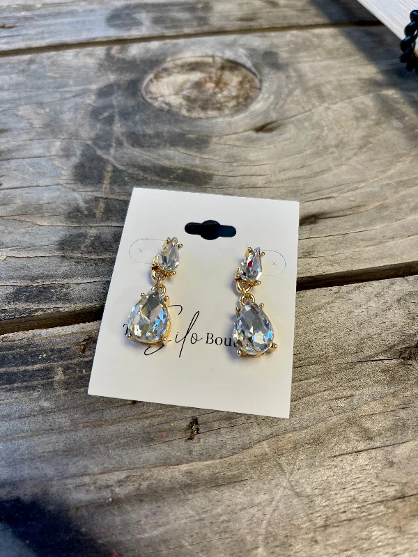 Drop Earrings for Bridesmaids Look -Double Gem Rhinestone Earrings