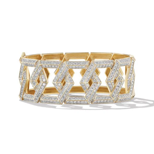 Bangles with gothic-inspired engravings for drama -Carlyle Bracelet in 18K Yellow Gold with Pavé Diamonds