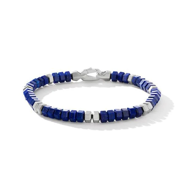 Bangles with blue quartz for cool tones -Spiritual Beads Hex Bracelet with Lapis, Size Medium