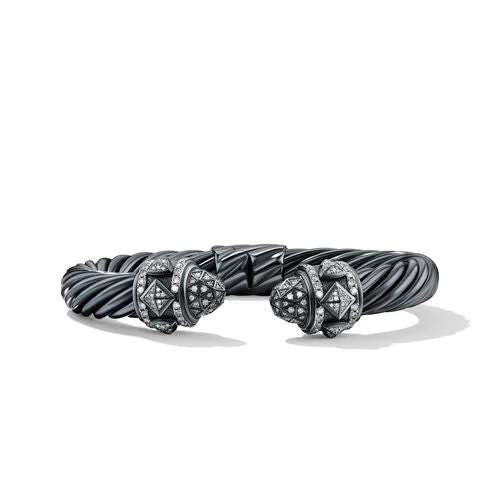 Bracelets with open cuff for easy wear -Renaissance Bracelet in Blackened Silver with Pavé Diamonds