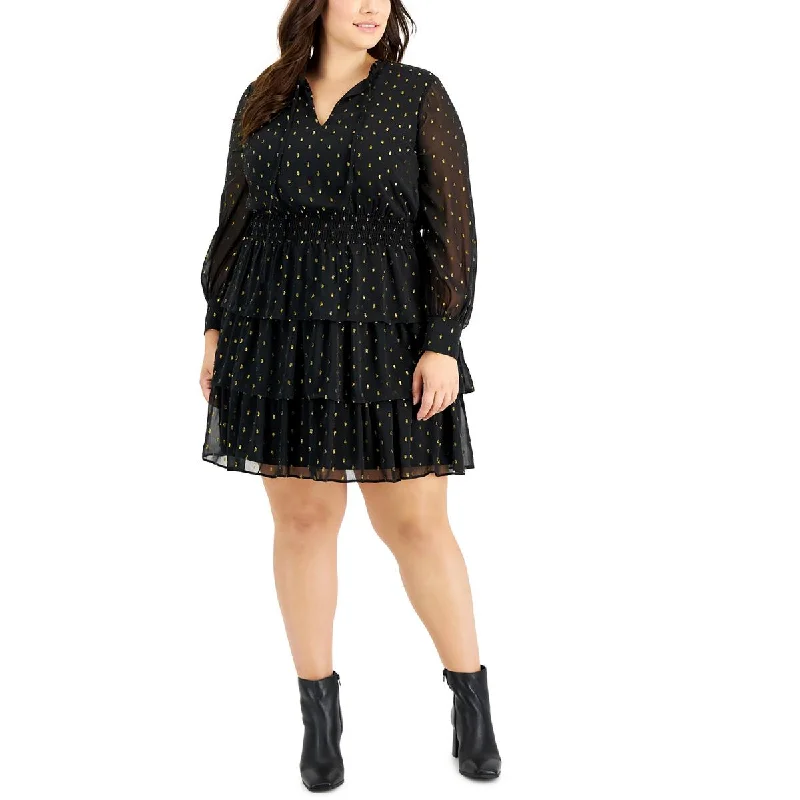 Studded Dresses for Statement -INC Womens Plus Smocked Knee Midi Dress