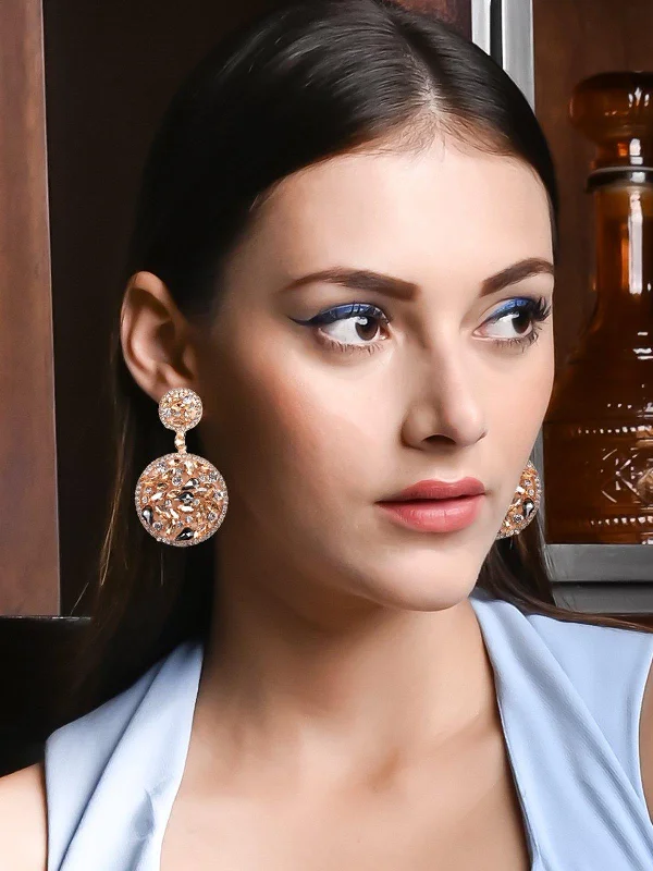 Drop Earrings with Embossed Patterns -Odette Women Gold Metal Earrings