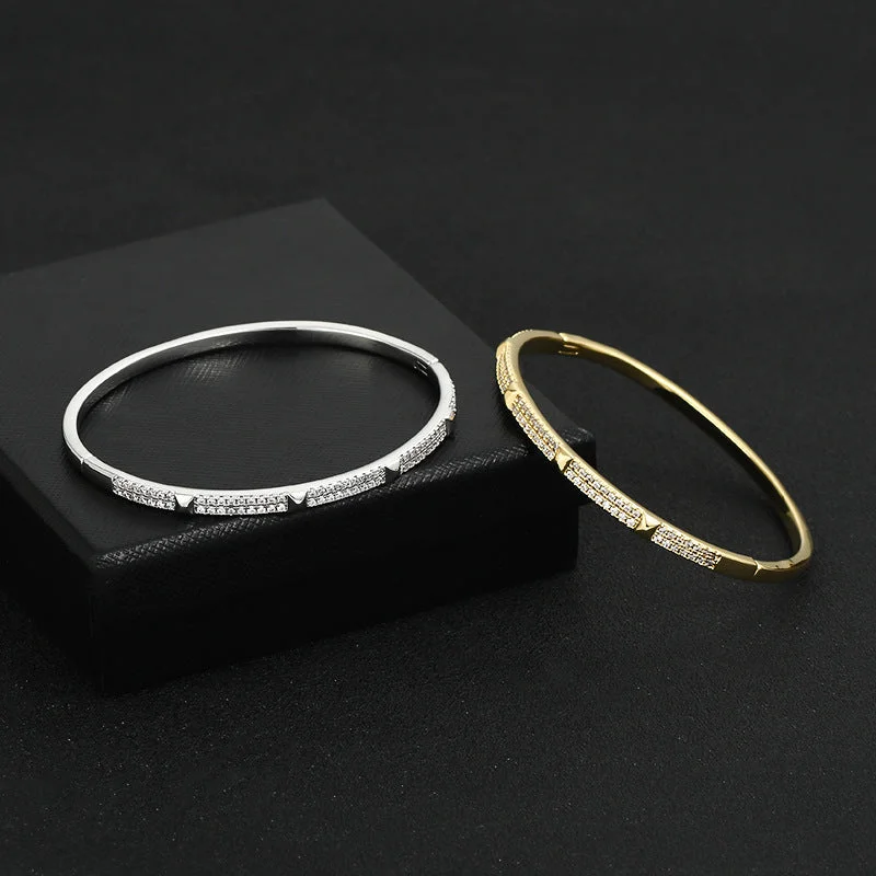 Bangles with personalized initial charm engravings -Simple Design Micro-inlaid Diamond Bracelet For Women