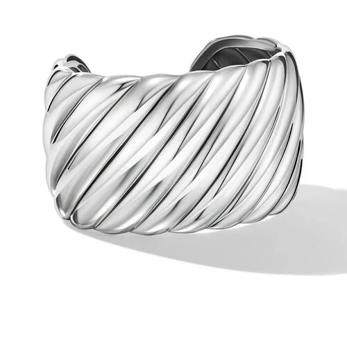 Silver bangles with polished mirror finish shine -Sculpted Cable Cuff Bracelet in Sterling Silver, Size Large