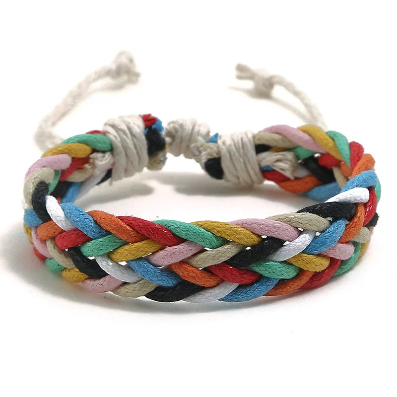 Bracelets with woven leather for rustic style -Wholesale Handwoven Colorful Waxed Thread Bracelet