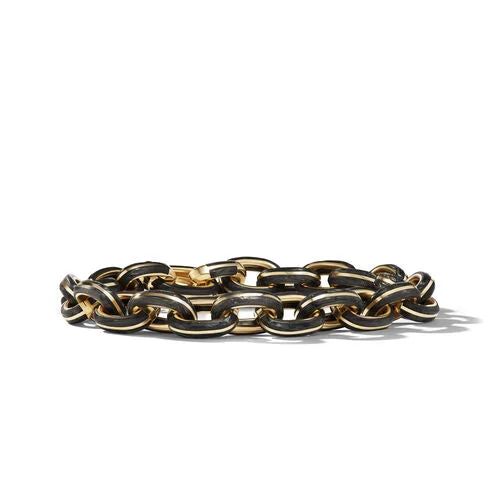 Bangles with pave-set diamonds for dazzle -Forged Carbon Link Bracelet in 18K Yellow Gold