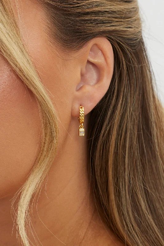 Drop Earrings with Textured Surface -Sunday Chain Hoop Square Dangle Earrings Gold