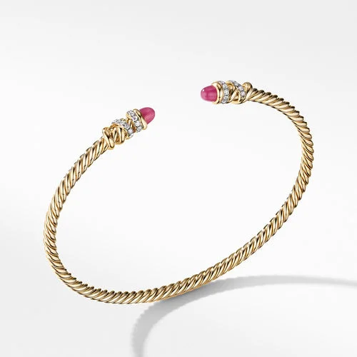 Bangles with oxidized gold for antique look -Petite Helena Open Bracelet in 18K Yellow Gold with Rubies and Pavé Diamonds