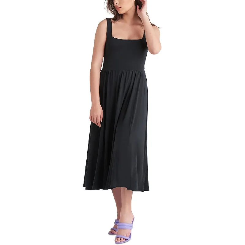 Halter Dresses for Chic Style -Black Tape_ Womens Mid Calf Rayon Midi Dress