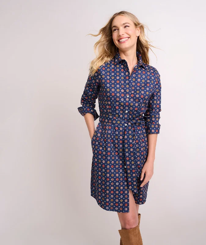 Flared Dresses for Retro -Stretch Cotton Printed Sydney Shirt Dress - FINAL SALE