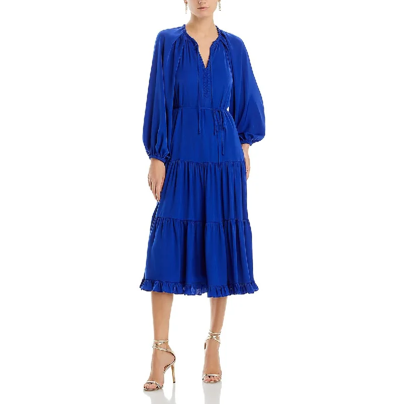 Linen Dresses for Breathable -Kobi Halperin Womens Judy Tiered Long Sleeves Midi Dress