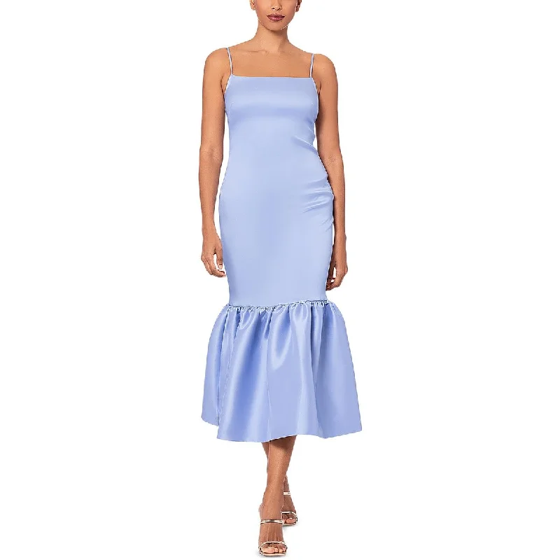 Retro Dresses for Throwback -Aqua Womens Flounce Hem Midi Cocktail And Party Dress