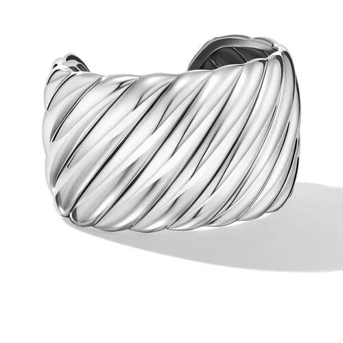 Bangles with twisted metal bands for flair -Sculpted Cable Cuff Bracelet in Sterling Silver, Size Medium