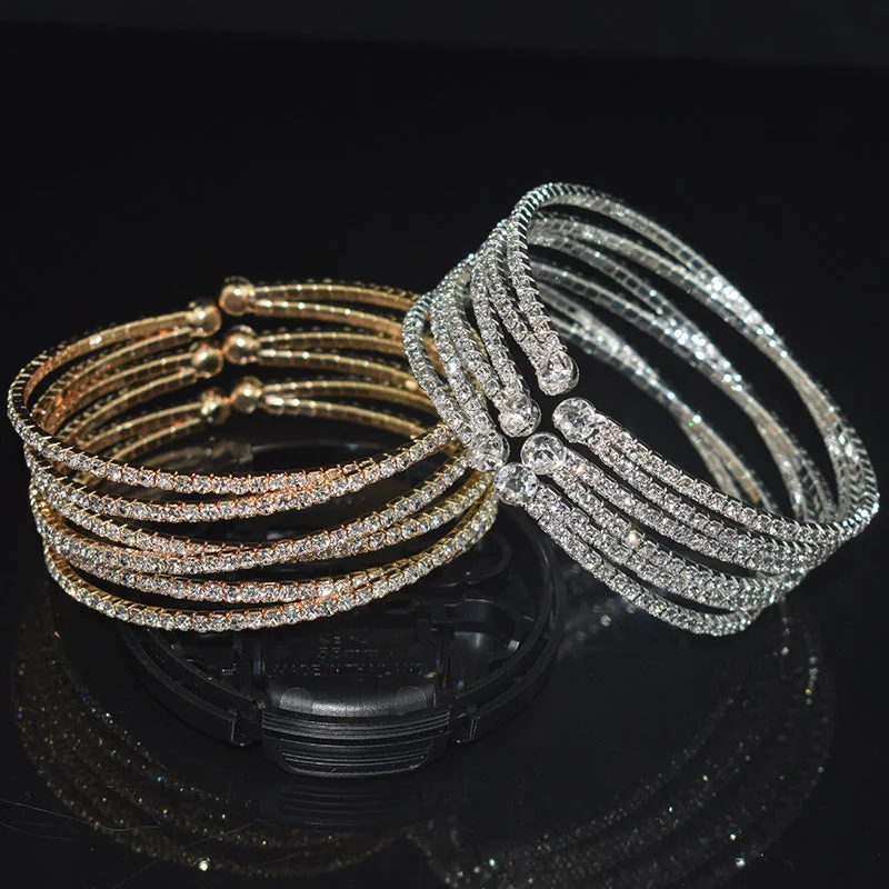 Bangles with raw citrine for sunny charm -Wholesale Crystal Rhinestone Layered Bracelet Set