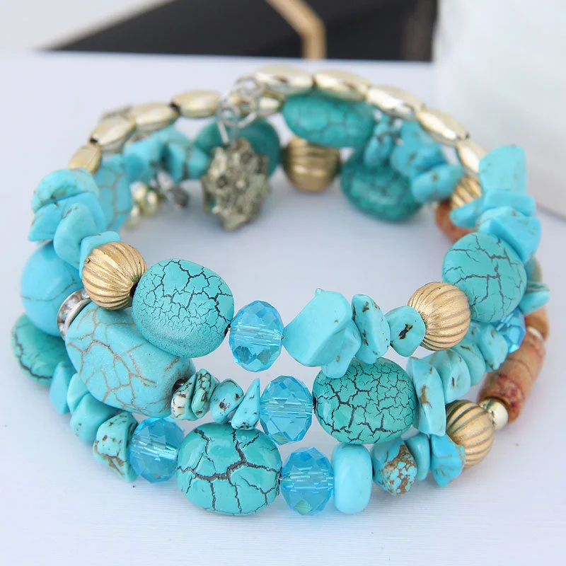 Bracelets with moonstone gems for mystic appeal -Wholesale Bohemian Turquoise Crystal Alloy Bracelet