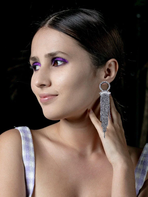 Indian Drop Earrings with Intricacy -Odette Women Silver Metal Earrings